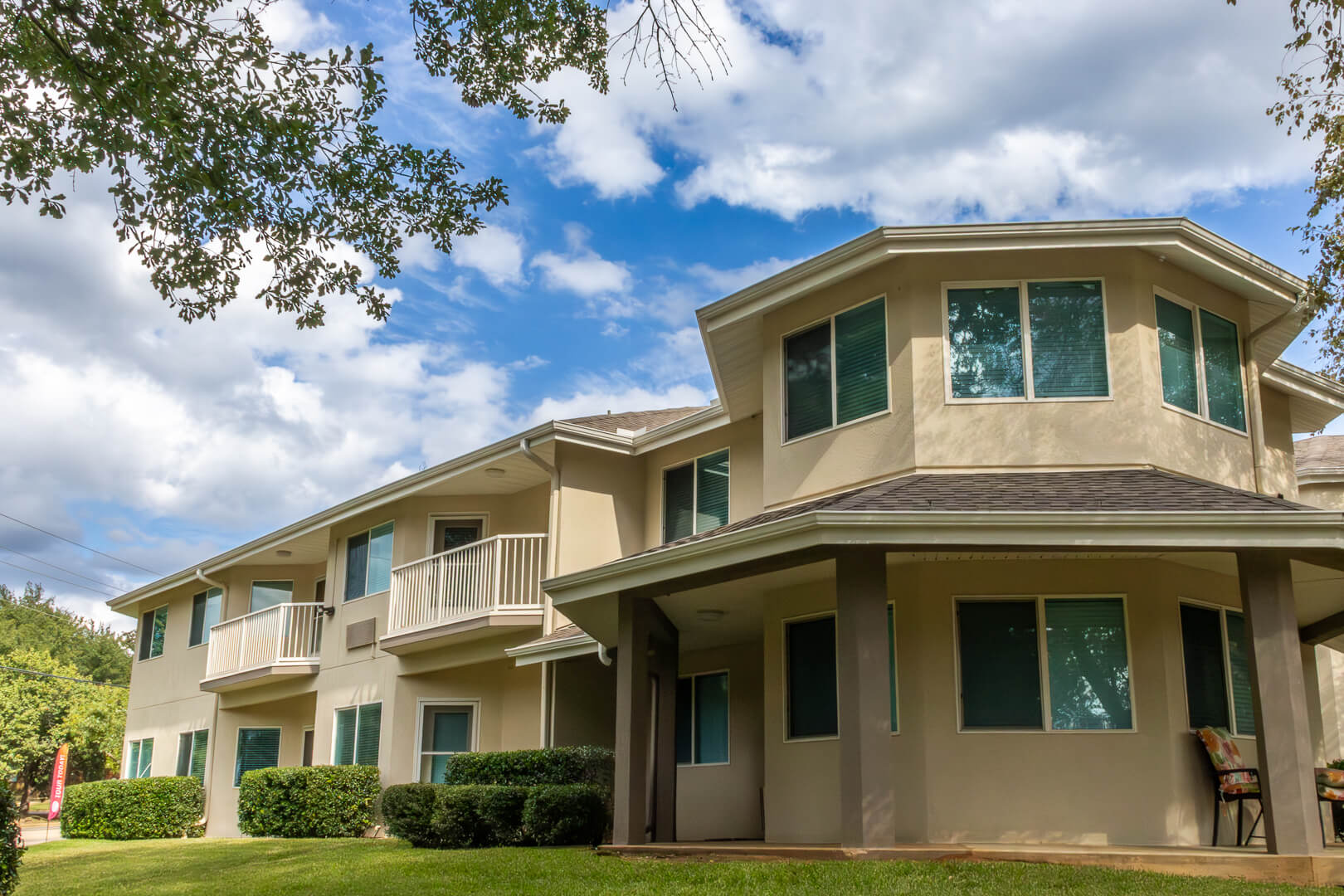 Modern Two-Story Residential Building with Balconies at an Independent Living Facility
