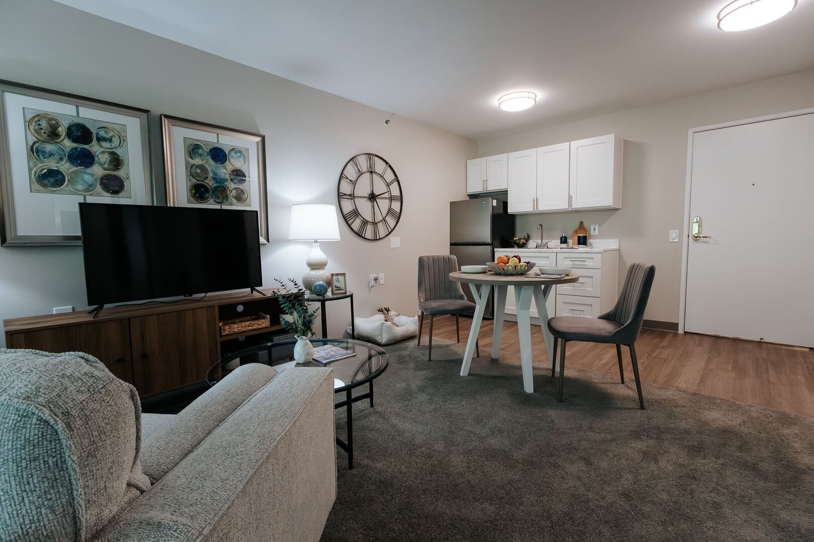 Open-Concept Resident Apartment with Living Area and Kitchenette at an Independent Living Community